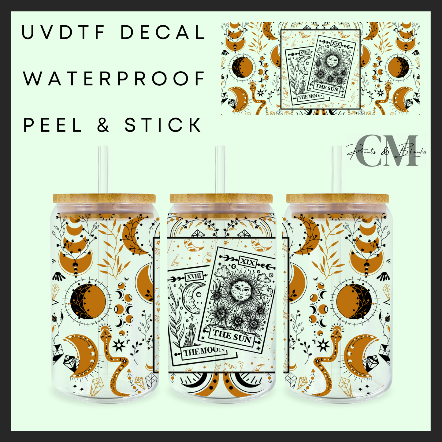 Moon and sun tarot Uvdtf 16oz wrap
