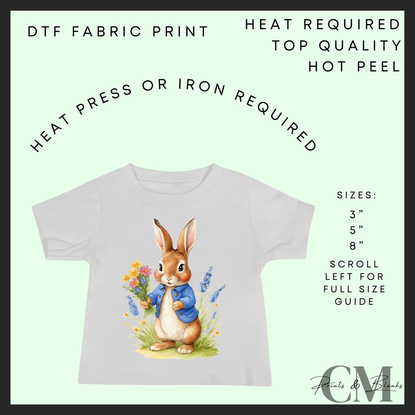 Flower field bunny DTF transfer