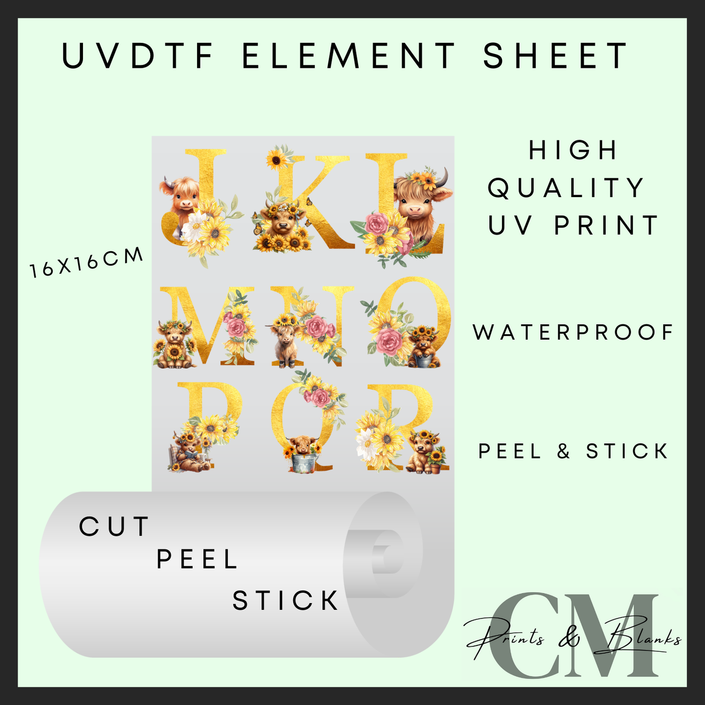 Highland cow alphabet Uvdtf element sheet