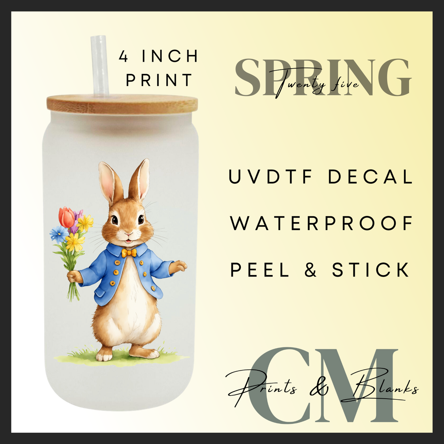 Holding flower bunny Uvdtf single decal (4” / 10cm)