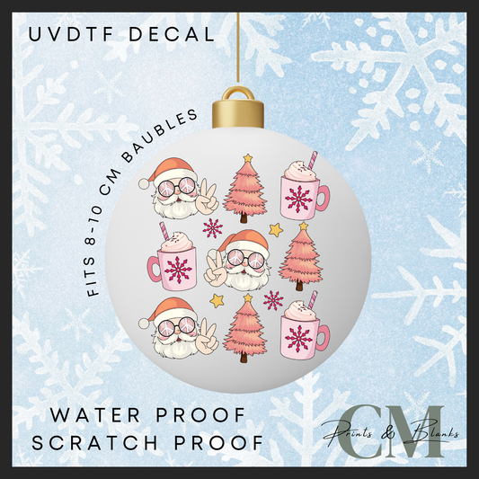 Christmas repeated pink pattern 8-10cm bauble Uvdtf decal