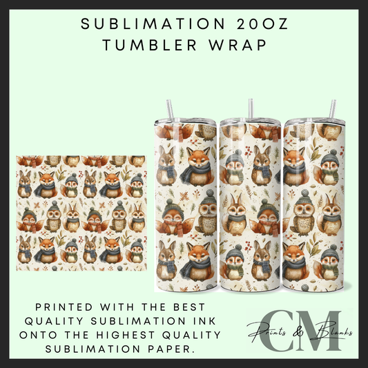 Woodland animals Sublimation 20oz tumbler wrap