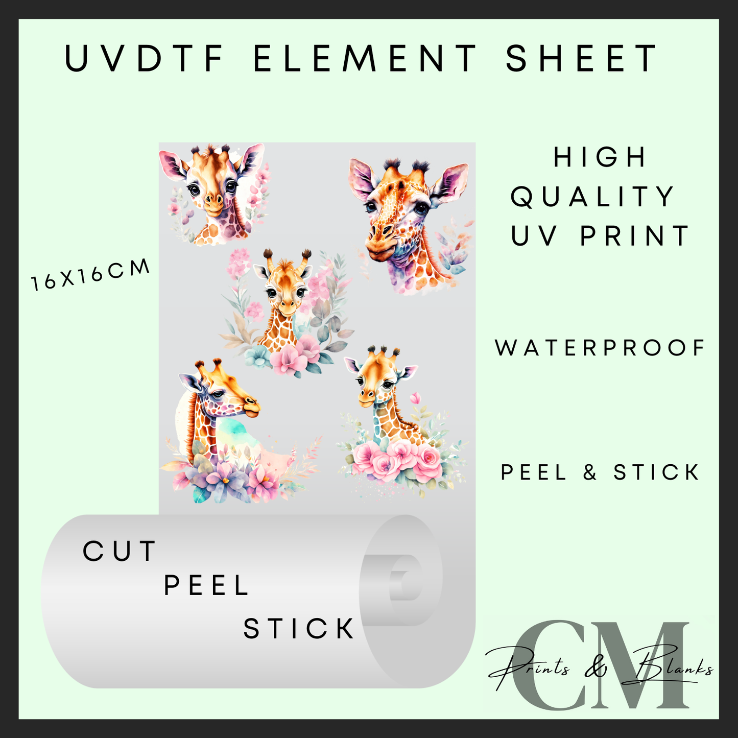 Flowery giraffes uvdtf element sheet