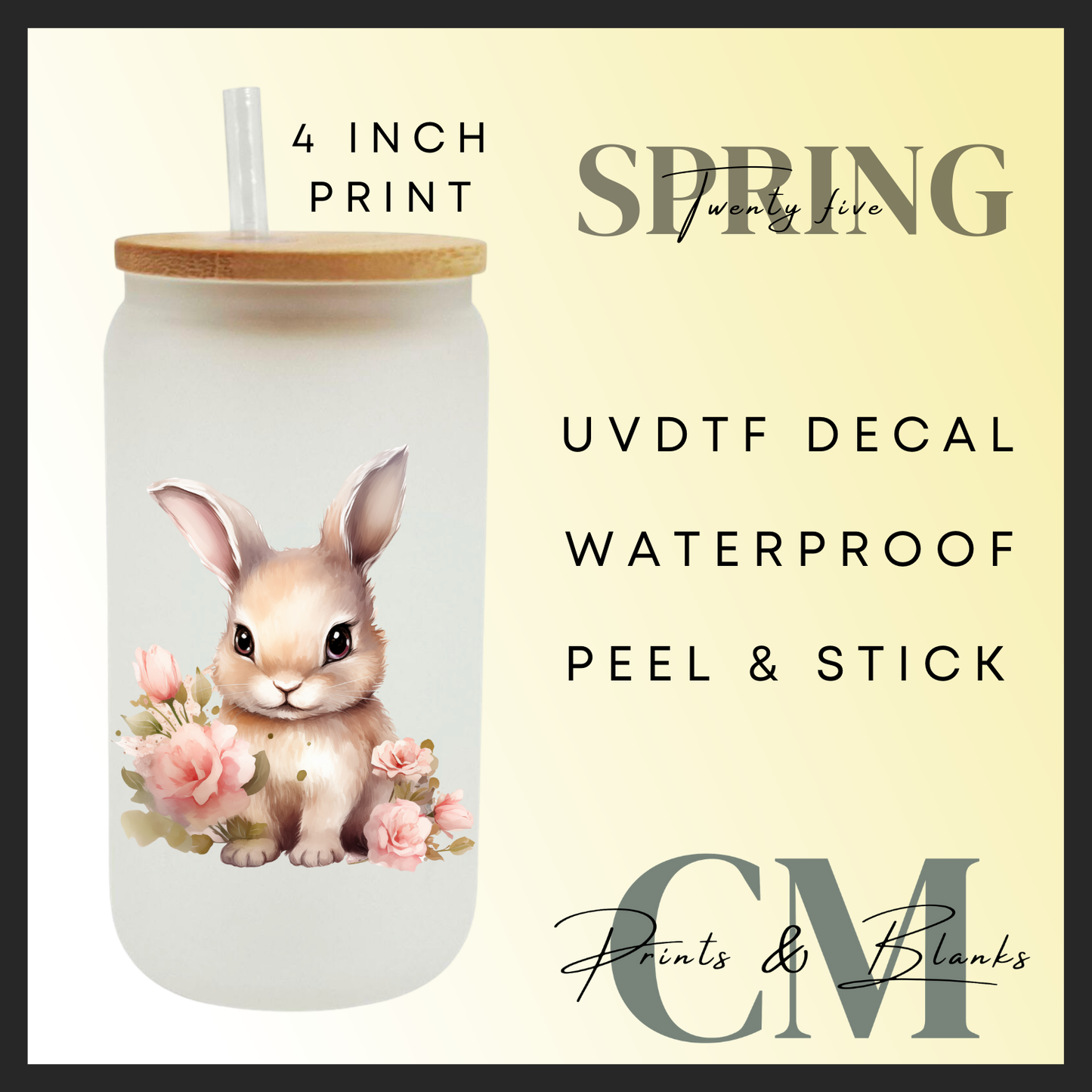 Pink flowery bunny uvdtf single decals (4” / 10cm)