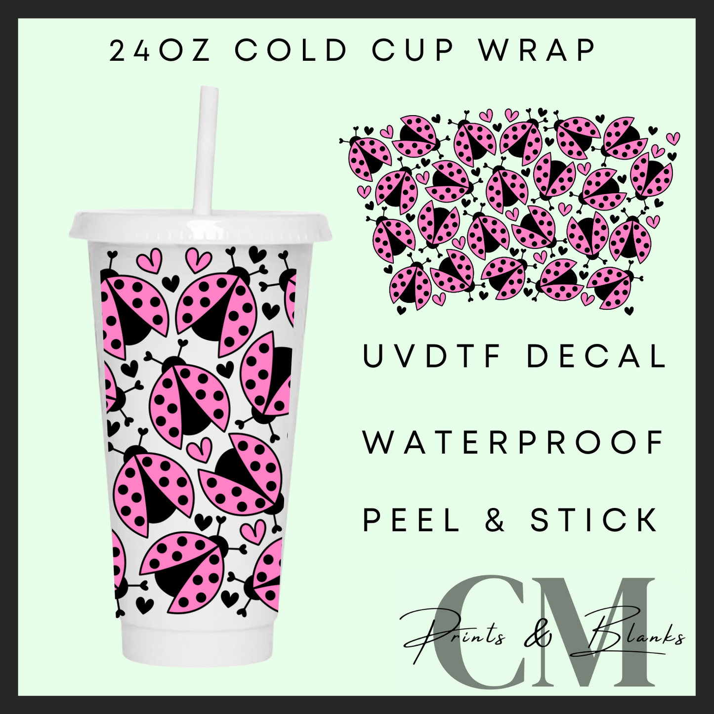 Pink lady bugs 24oz Uvdtf wrap