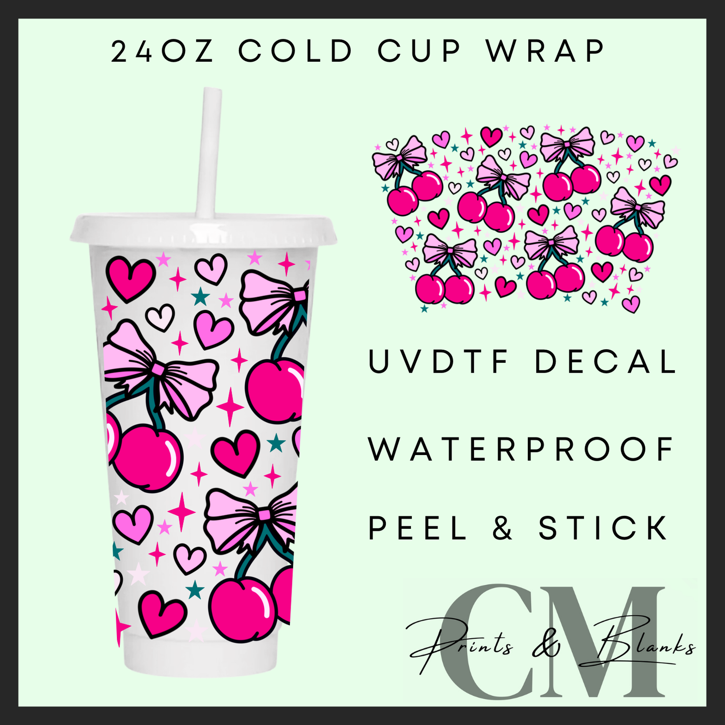 Cherry bows 24oz Uvdtf wrap