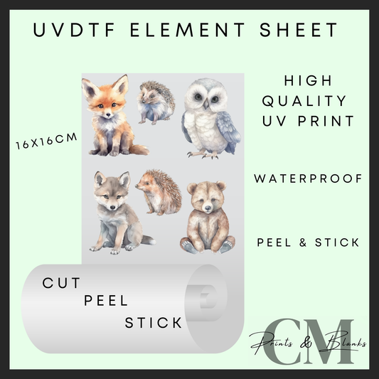 Woodland animals Uvdtf element sheet