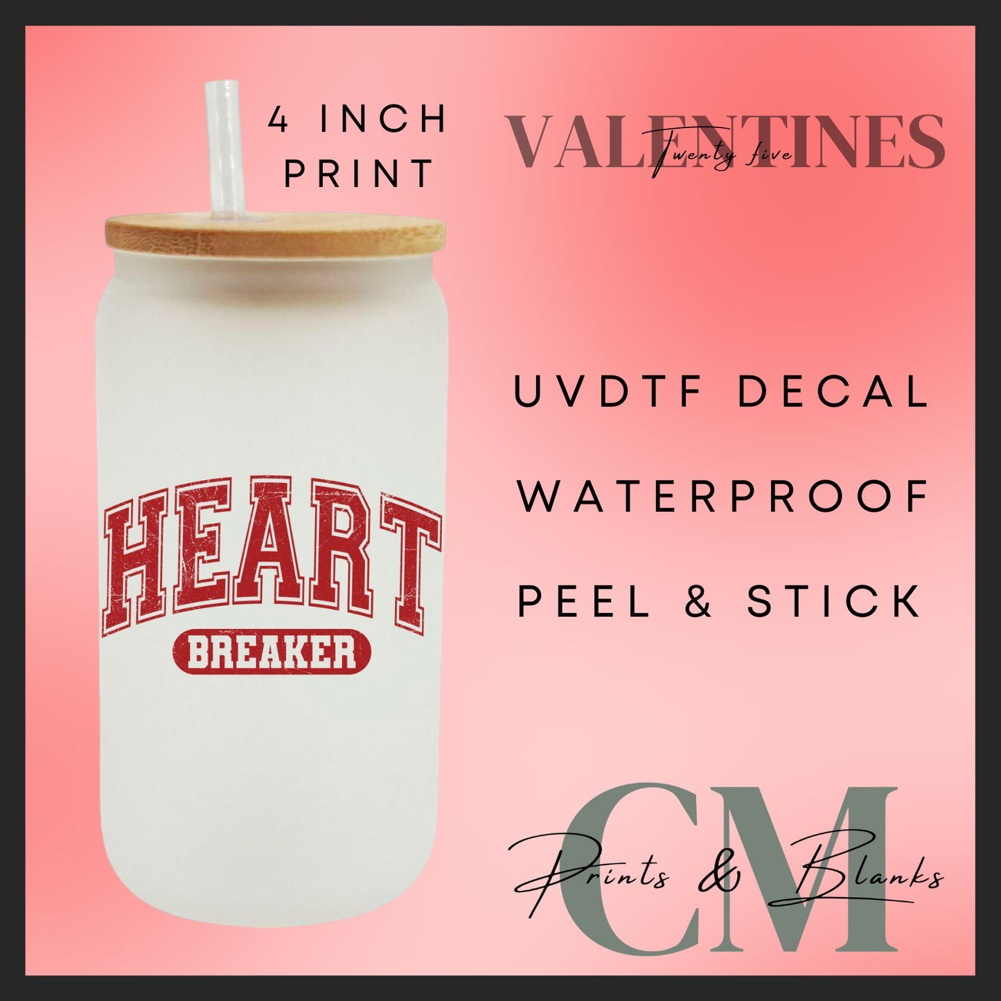 Heart breaker uvdtf single decal (4” / 10cm)