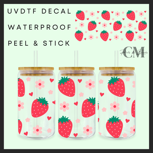 Strawberry’s and flowers 16oz uvdtf wrap