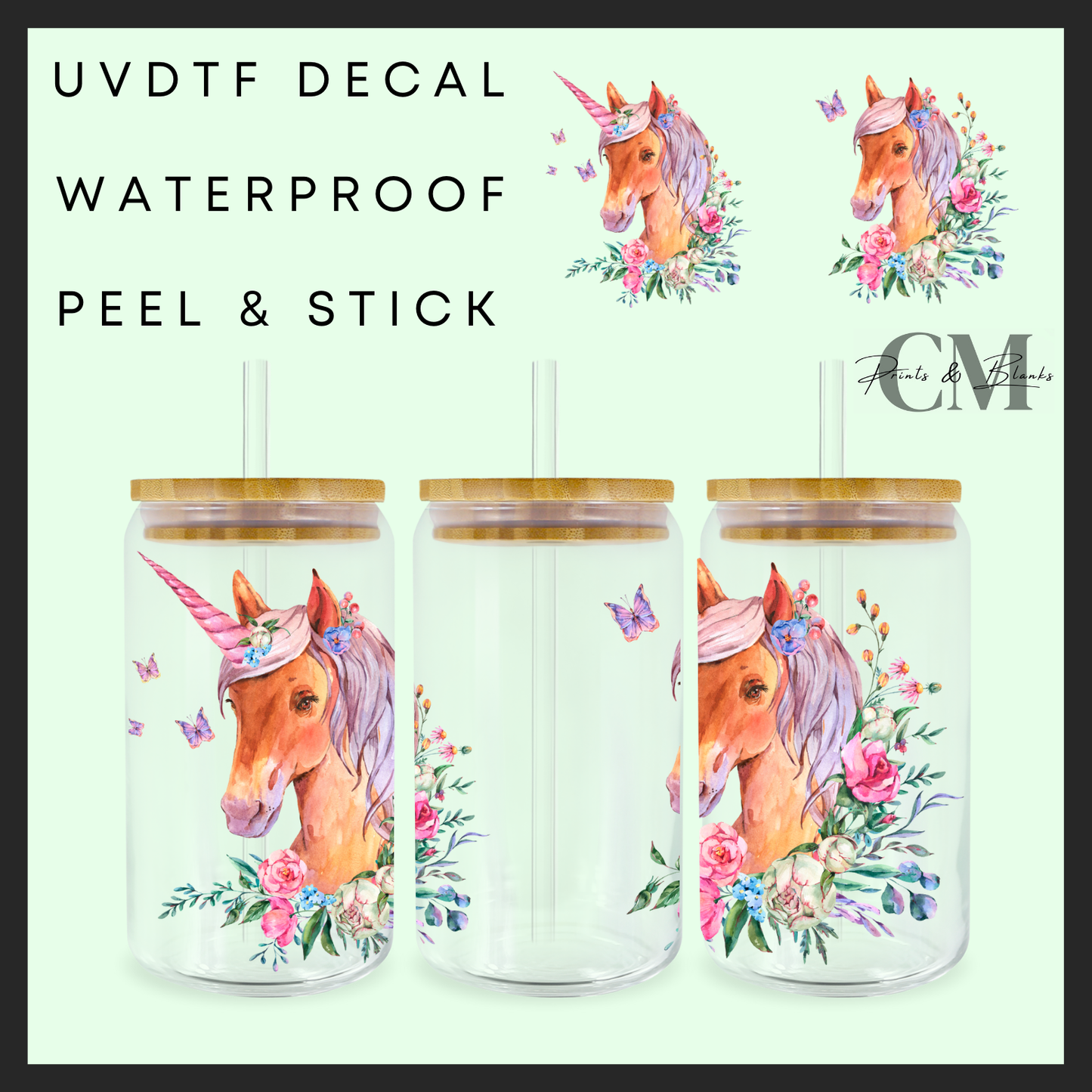 Unicorn horse Uvdtf 16oz wrap