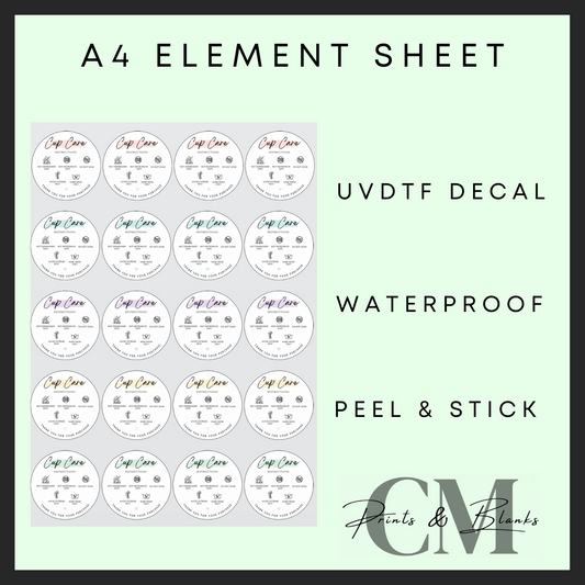 Uvdtf A4 Cup care decal element sheet (20x decals)