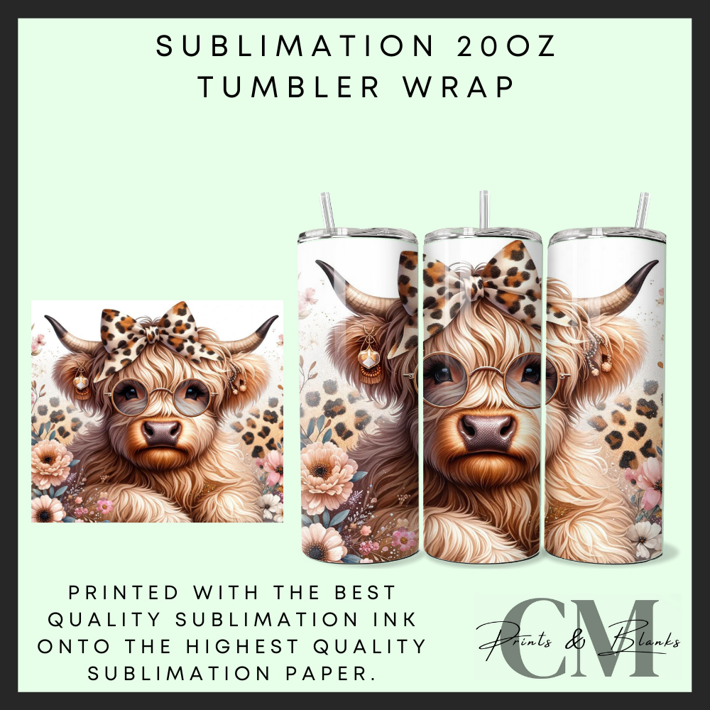 Leopard print now highland cow Sublimation 20oz tumbler wrap