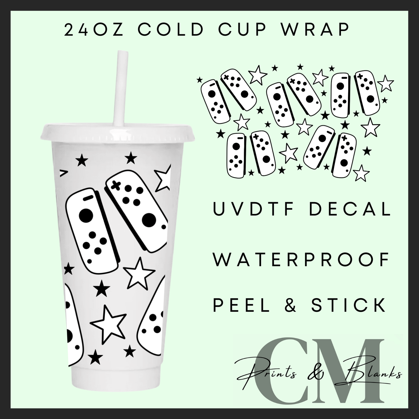 Black & white switch gaming 24oz Uvdtf wrap