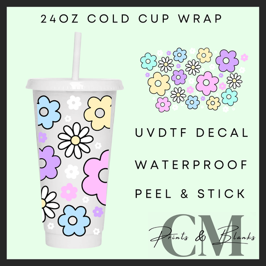 Pastel flowers 24oz Uvdtf wrap