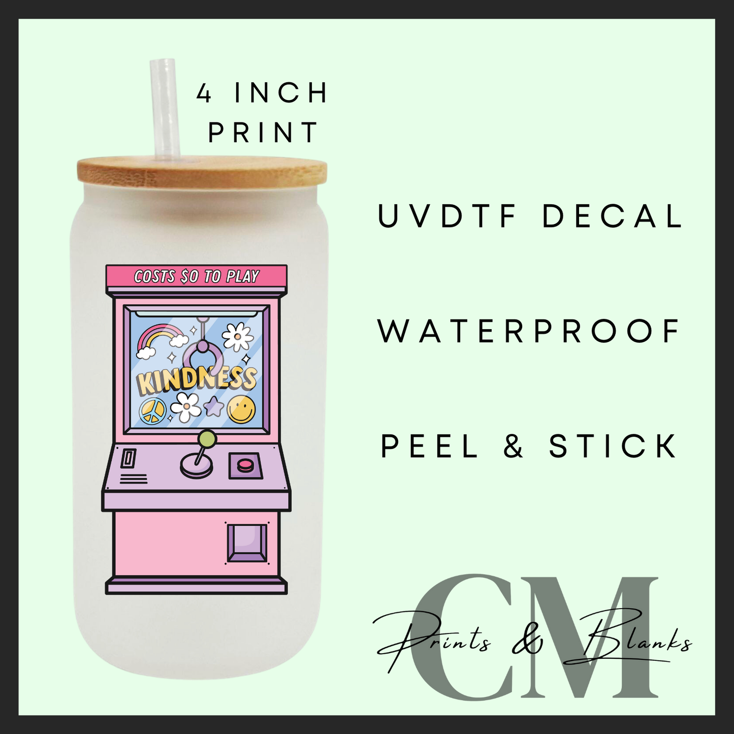 Kindness claw machine Uvdtf single decal (4” / 10cm)