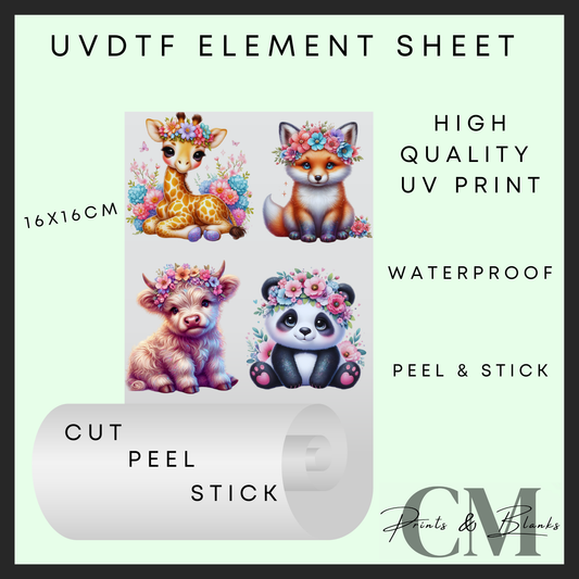 Flower crown animals uvdtf element sheet