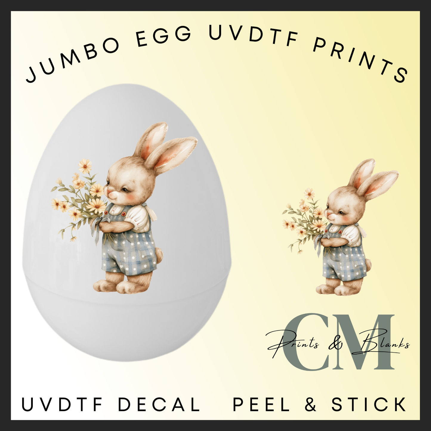 Boy flower bunny jumbo egg uvdtf decal (15cm decal)