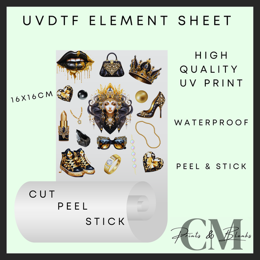 Black & gold luxury Uvdtf element sheet