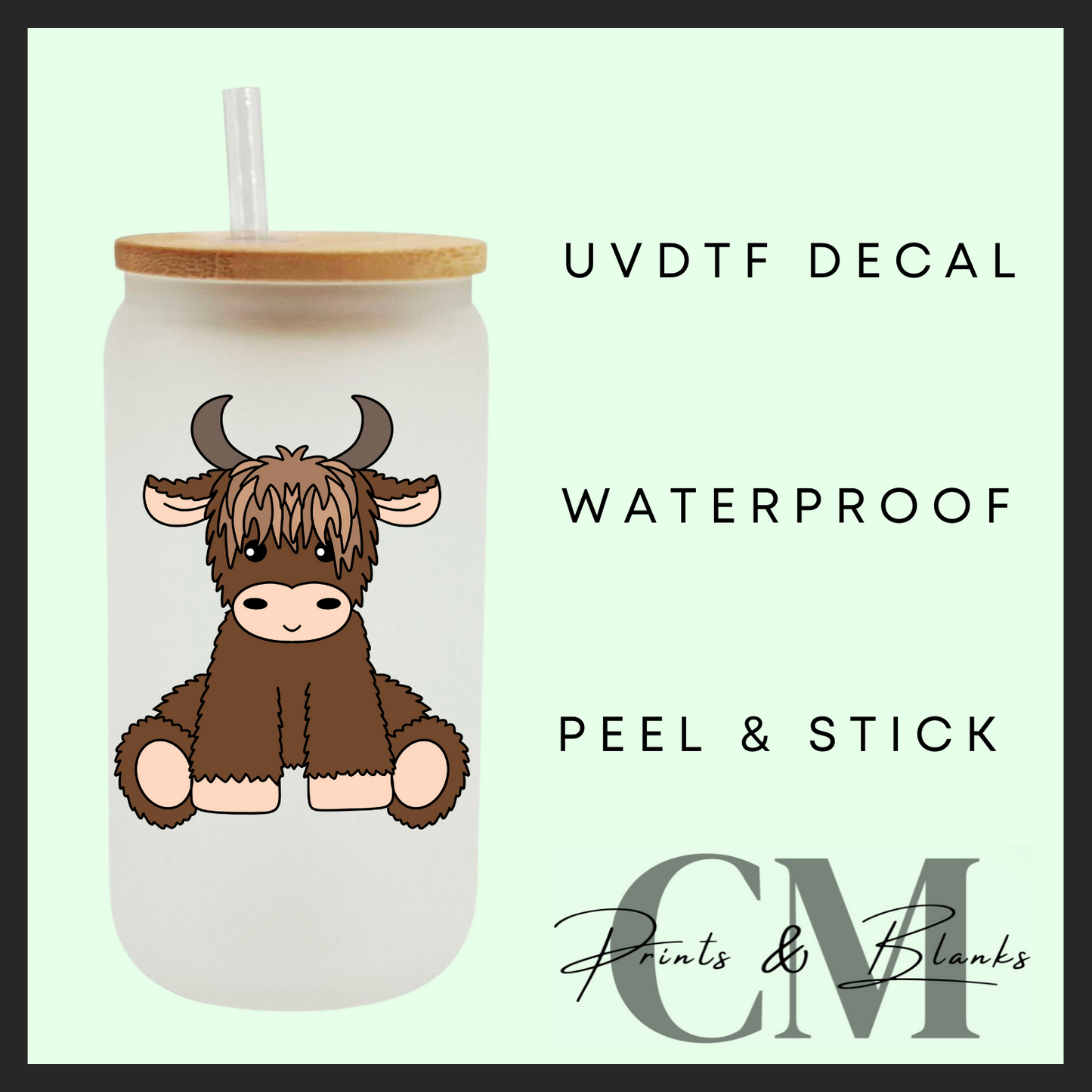 Highland cow Uvdtf single decal (4”, 10cm)