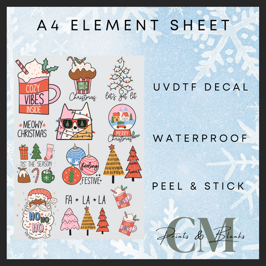 Christmas hand drawn A4 uvdtf element sheet