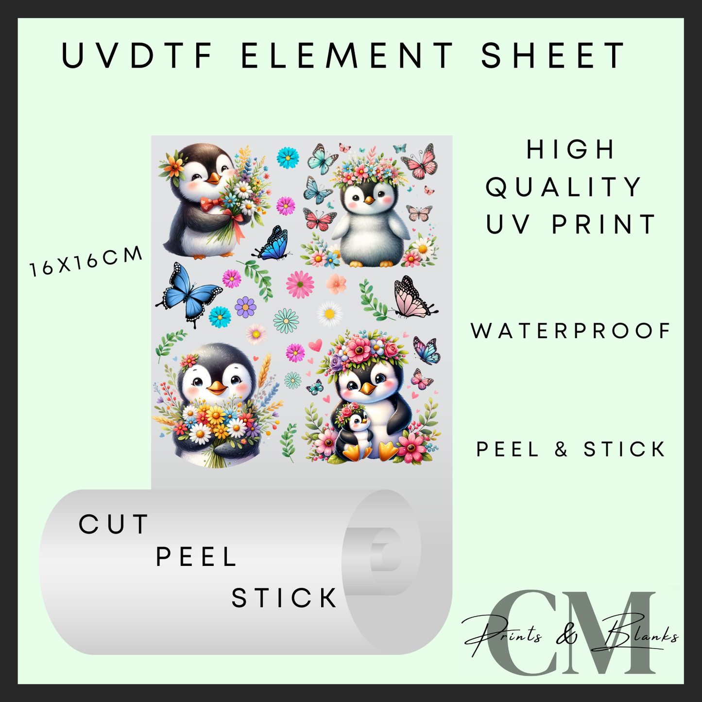 Flowers & penguins Uvdtf element sheet