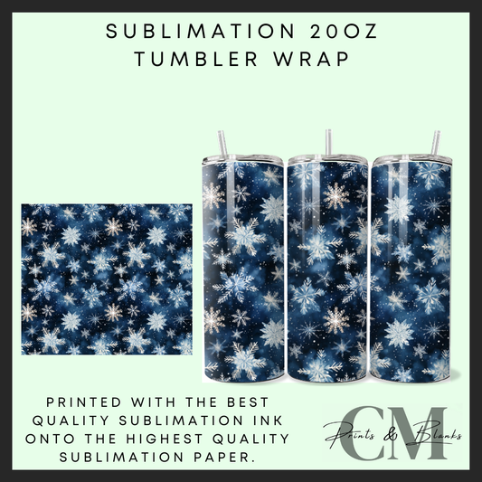 Blue snowflakes Sublimation 20oz tumbler wrap