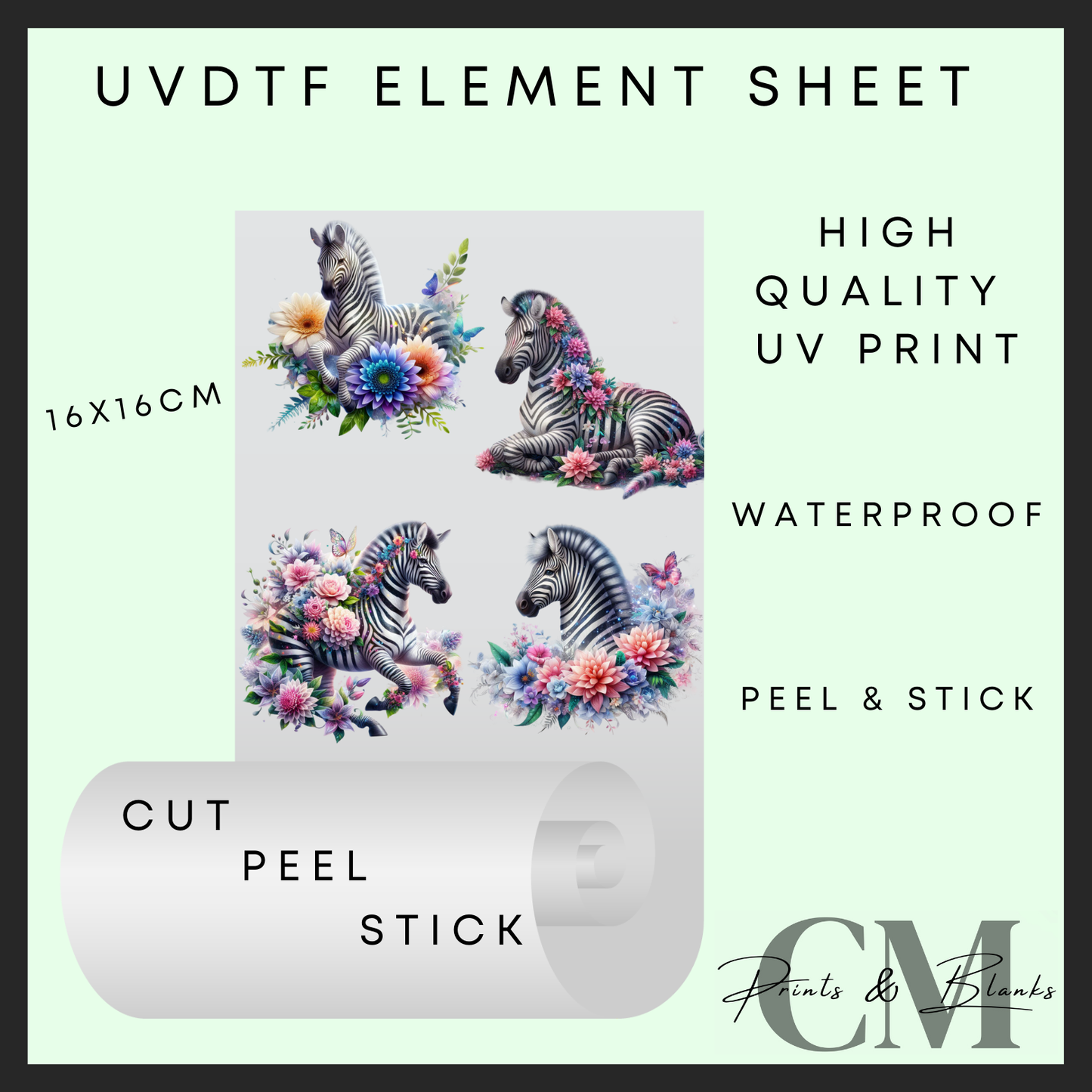 Flowery zebras Uvdtf element sheet