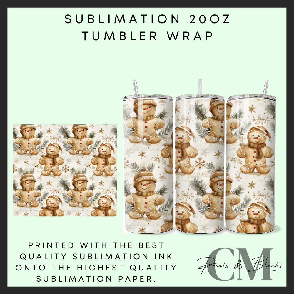 Gingerbread Sublimation 20oz tumbler wrap