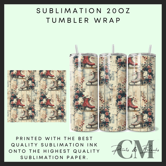 Ice skates Sublimation 20oz tumbler wrap