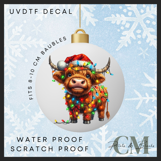 Christmas highland cow 8-10cm bauble Uvdtf decal