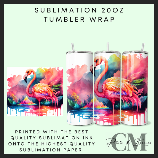 Flamingo Sublimation 20oz tumbler wrap