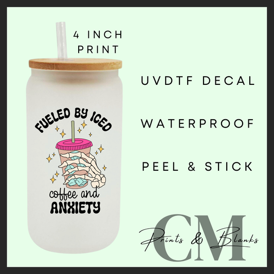 Iced coffee & anxiety Uvdtf single decal (4” / 10cm)