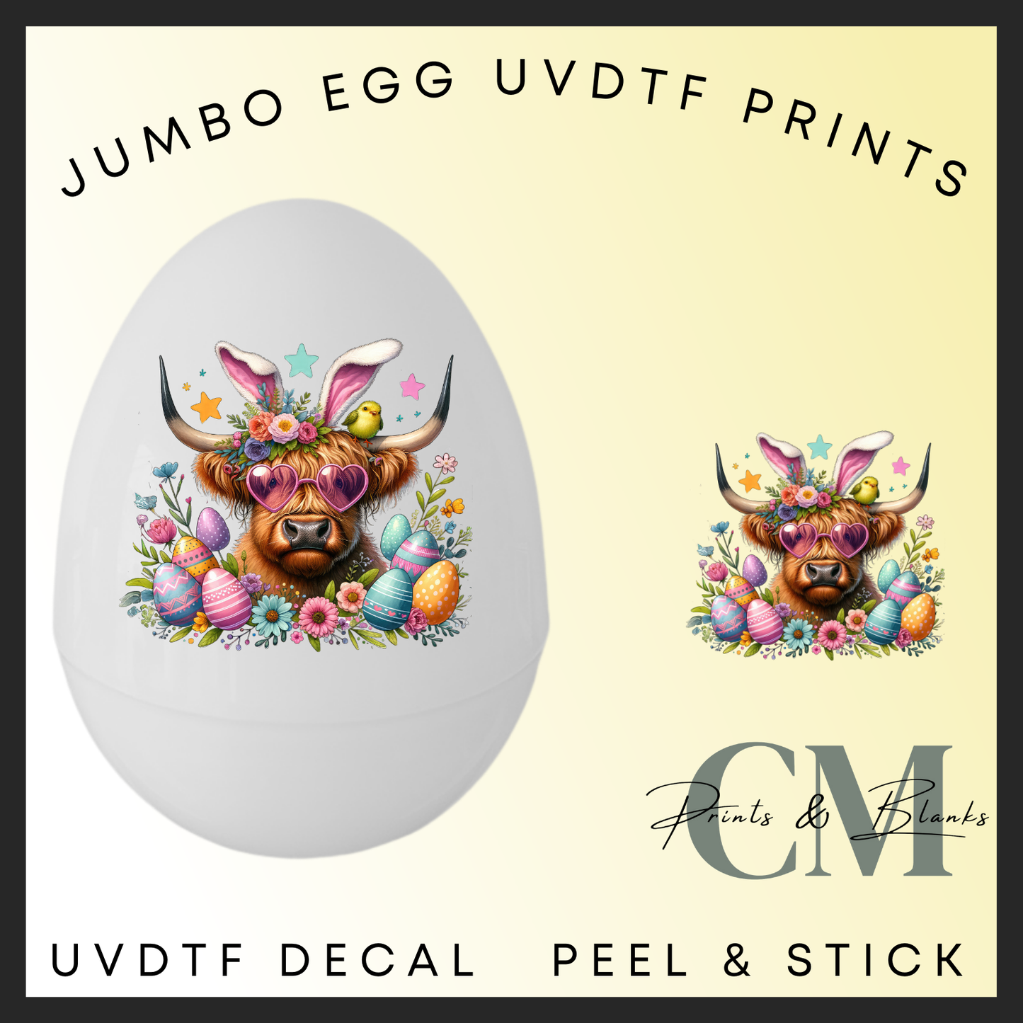 Easter highland cow jumbo egg uvdtf decal (15cm decal)