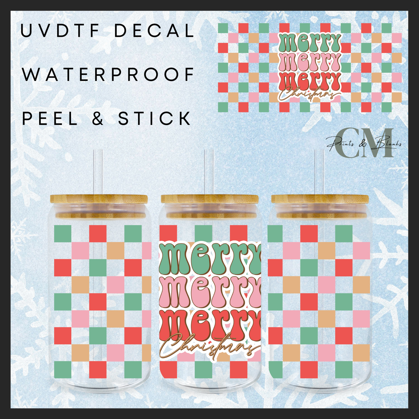 Merry merry merry checkered 16oz uvdtf wrap