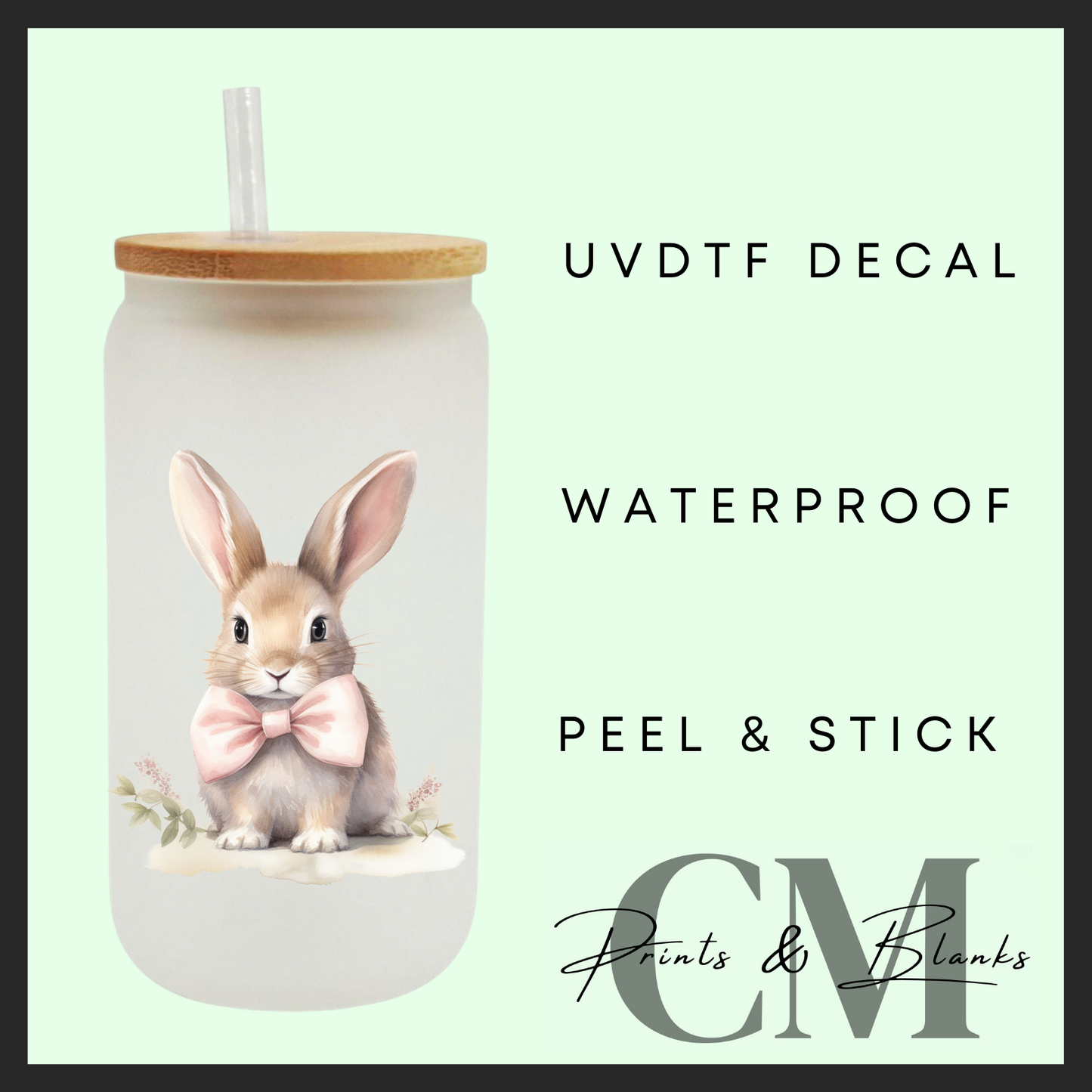 Floral pink bunny Uvdtf single decal (4” / 10cm)