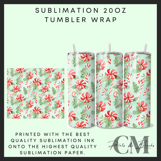 Peppermint Sublimation 20oz tumbler wrap