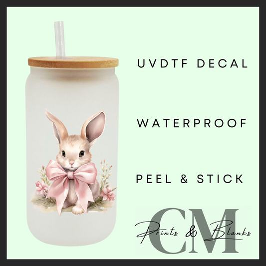 Pink bunny with bow Uvdtf single decal (4” / 10cm)