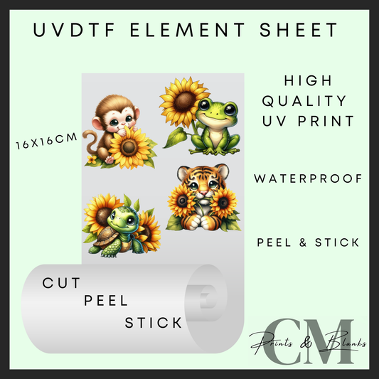 Sunflower animals Uvdtf element sheet