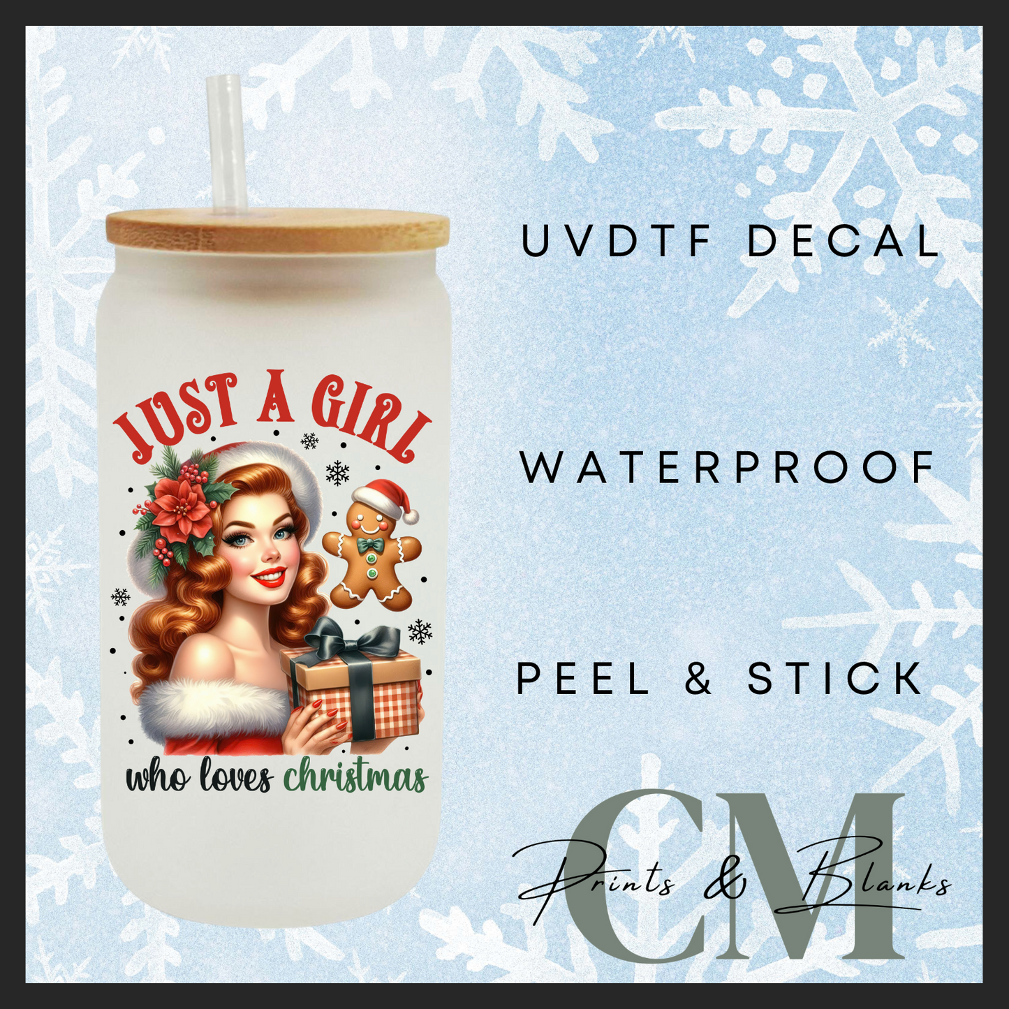 Just a girl who loves Christmas single uvdtf decal (4” / 10cm)