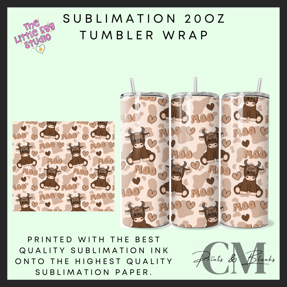 Moo cow Sublimation 20oz tumbler wrap