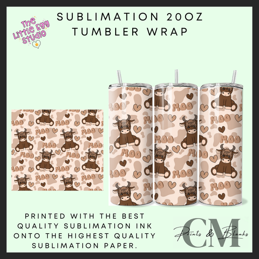 Moo cow Sublimation 20oz tumbler wrap