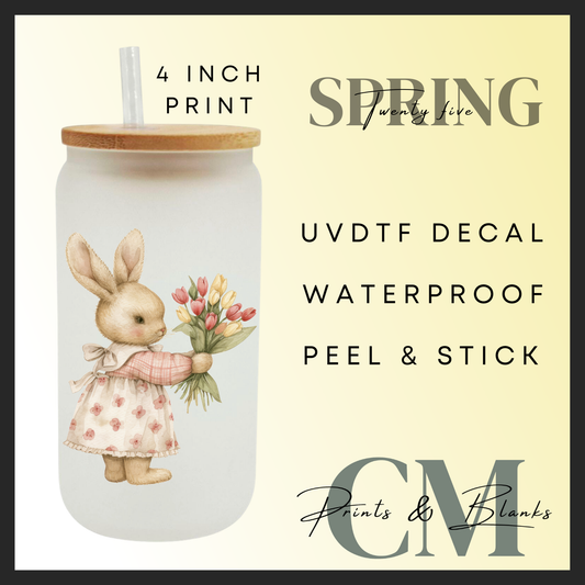 Girl flower bunny uvdtf single decal (4” / 10cm)