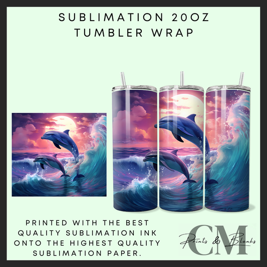 Dolphins Sublimation 20oz tumbler wrap