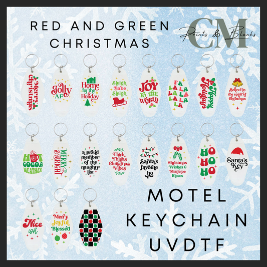 Red and green Christmas motel keychain Uvdtf