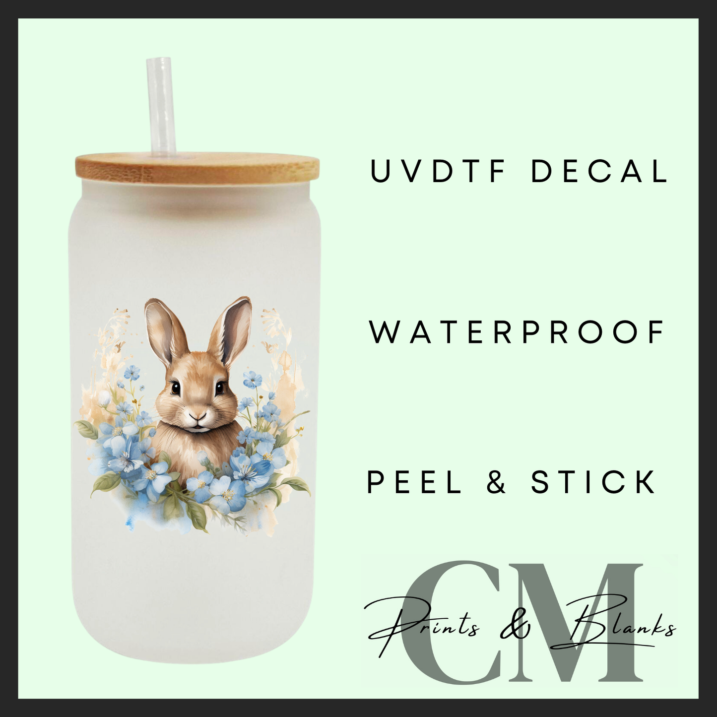 Blue floral bunny Uvdtf single decal (4” / 10cm)