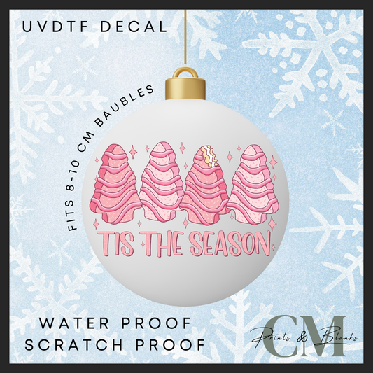 Tis the season pink cookie trees 8-10cm bauble Uvdtf decal