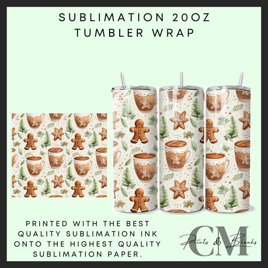 Gingerbread & hot cocoa Sublimation 20oz tumbler wrap