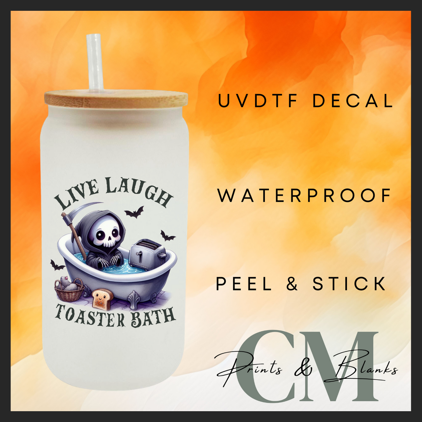 Live laugh toaster bath uvdtf single transfer (4” / 10cm)