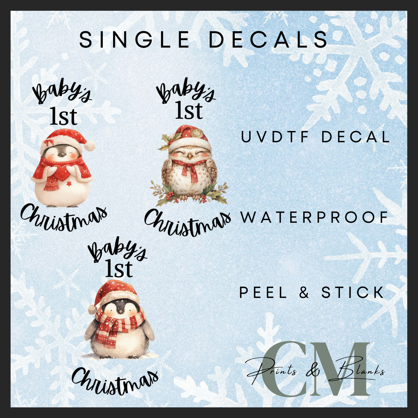 Baby’s first Christmas Uvdtf single decals (pack of 3) (4”, 10cm)
