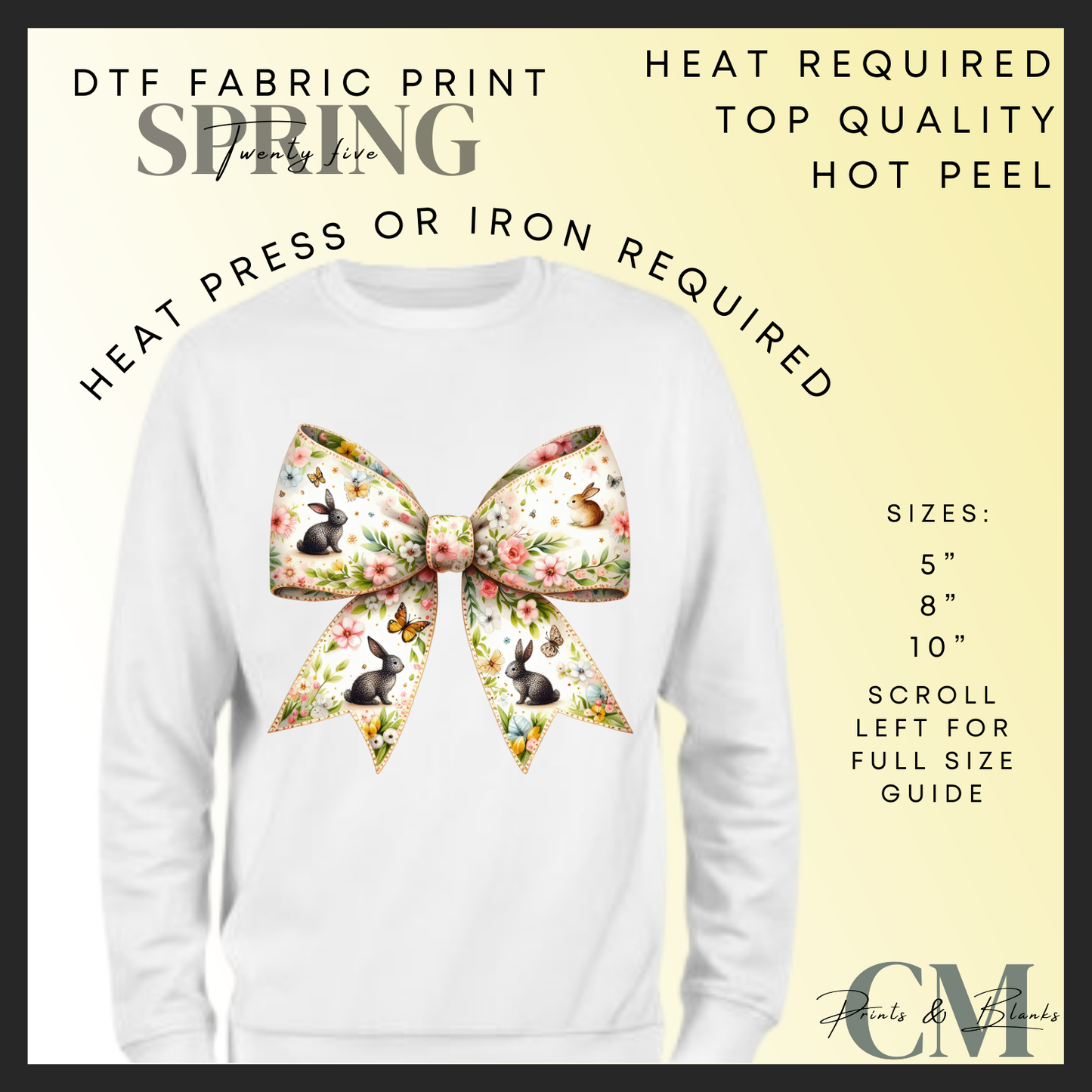 Floral bunny bow DTF transfer